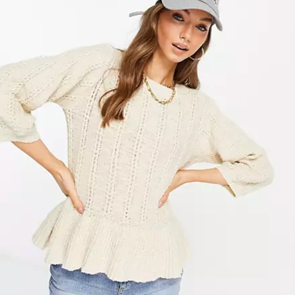 Vero Moda Organic Cotton Blend Knit Blouse in Cream - S